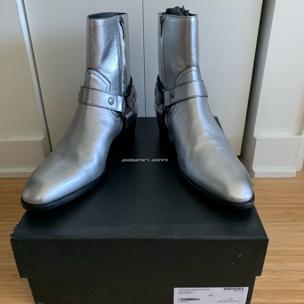 Saint Laurent Silver Harness Wyatt Boots size 41